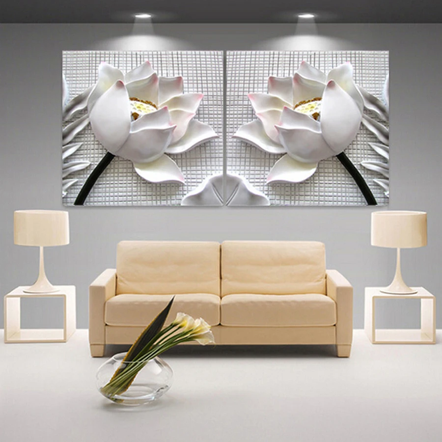 2 шт. настенные картины Белый лотос|decoration living room|home decor roomhome |