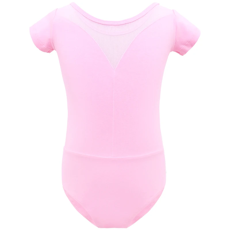 Girls Ballet Gymnastic Dance Bodysuit Leotards Children Camisole Ballet Dance Leotard Kids Mesh Splice Short Sleeve Costumes