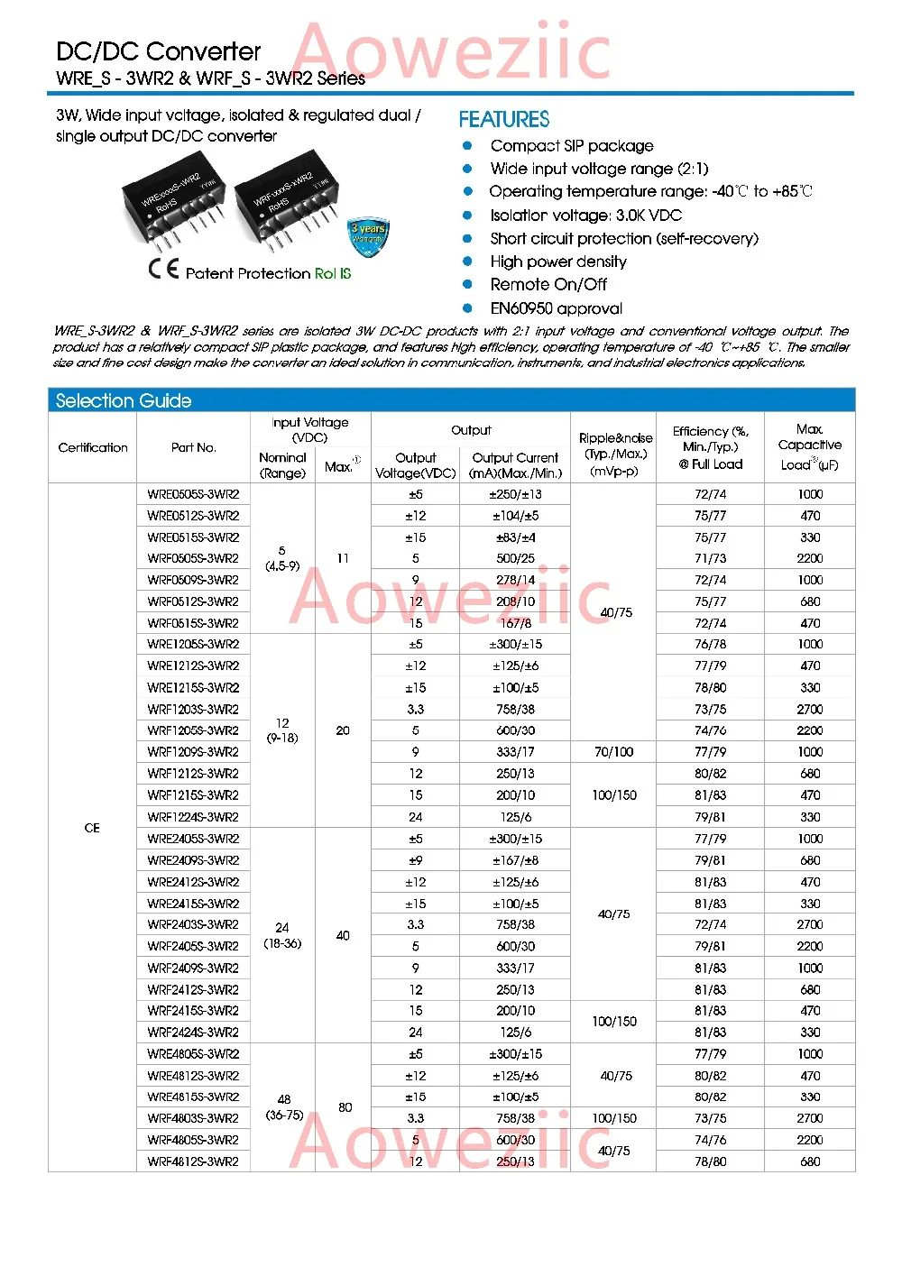 Aoweziic 2 шт./лот WRE2415S-3WR2 WRE2415S новый оригинальный SIP7 Вход: 18-36 в двойной выход: + 15 В 0.1A