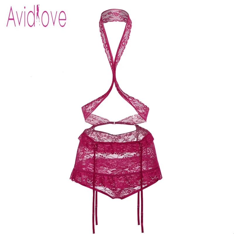 Avidlove, боди, боди, lenceria, микро бикини, транс, женское сексуальное нижнее белье, костюмы, набор, цветочные кружева, высокая талия, гламурный открытый бюстгальтер - Цвет: wine red