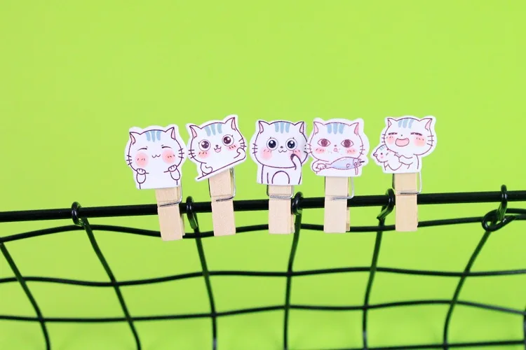 10 шт./упак. Kawaii Cat деревянные клип фото Craft DIY клип подарок с пеньковой веревкой