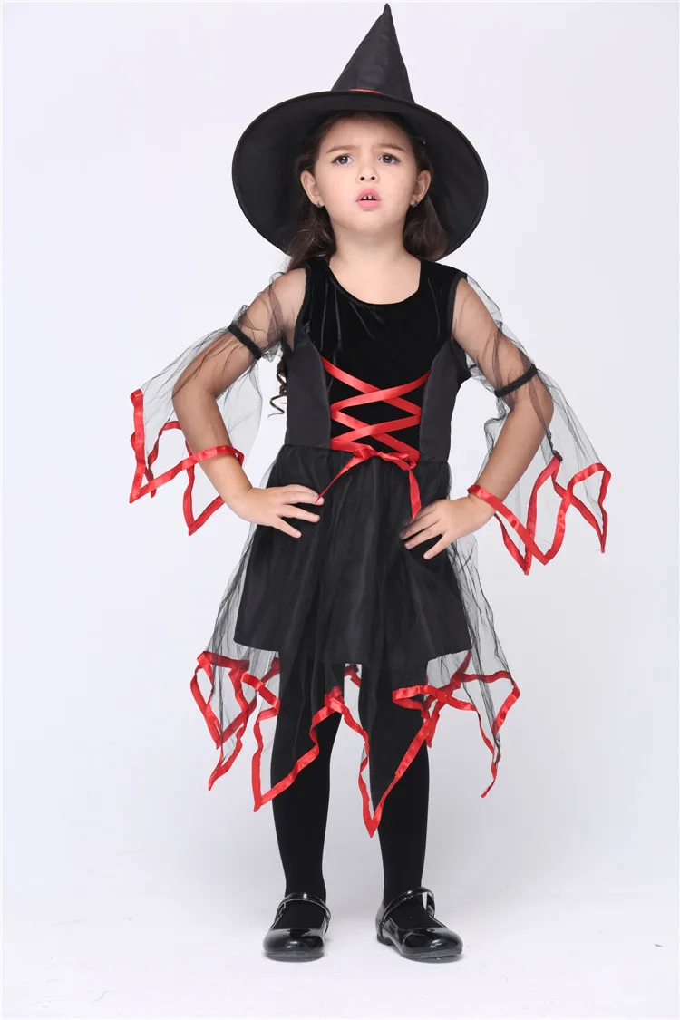 Новинка 2017 Детский костюм ведьмы платье шляпа на Хэллоуин для детей подарок день