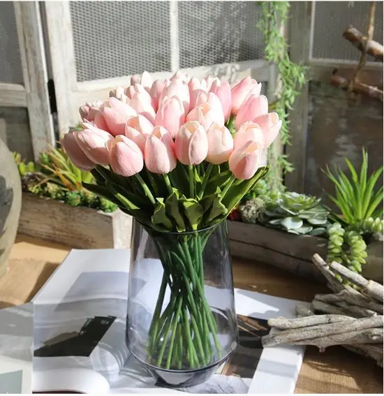 Open Light Pink 31 шт./лот, искусственные цветы-тюльпаны, искусственные цветы из искусственной кожи Калла, настоящие цветы для свадебного украшения, вечерние украшения для дома - Цвет: Open Light Pink