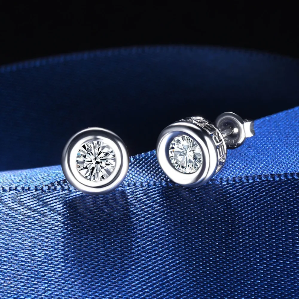 

Hutang 1.0ct Stud Earrings Jewelry For Women 5mm White Zirconia 925 sterling silver earrings engagement jewelry 귀걸이 kolczyki