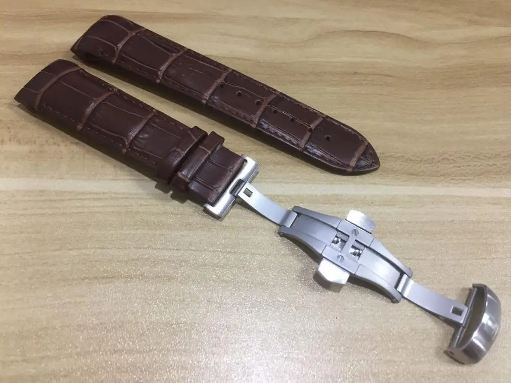 With Silver Buckle 23 мм(Пряжка 20 мм) T035617A T035439 Высококачественная Серебряная Пряжка-бабочка+ коричневый ремешок из натуральной кожи с изогнутым концом для T035 - Цвет ремешка: With Silver Buckle