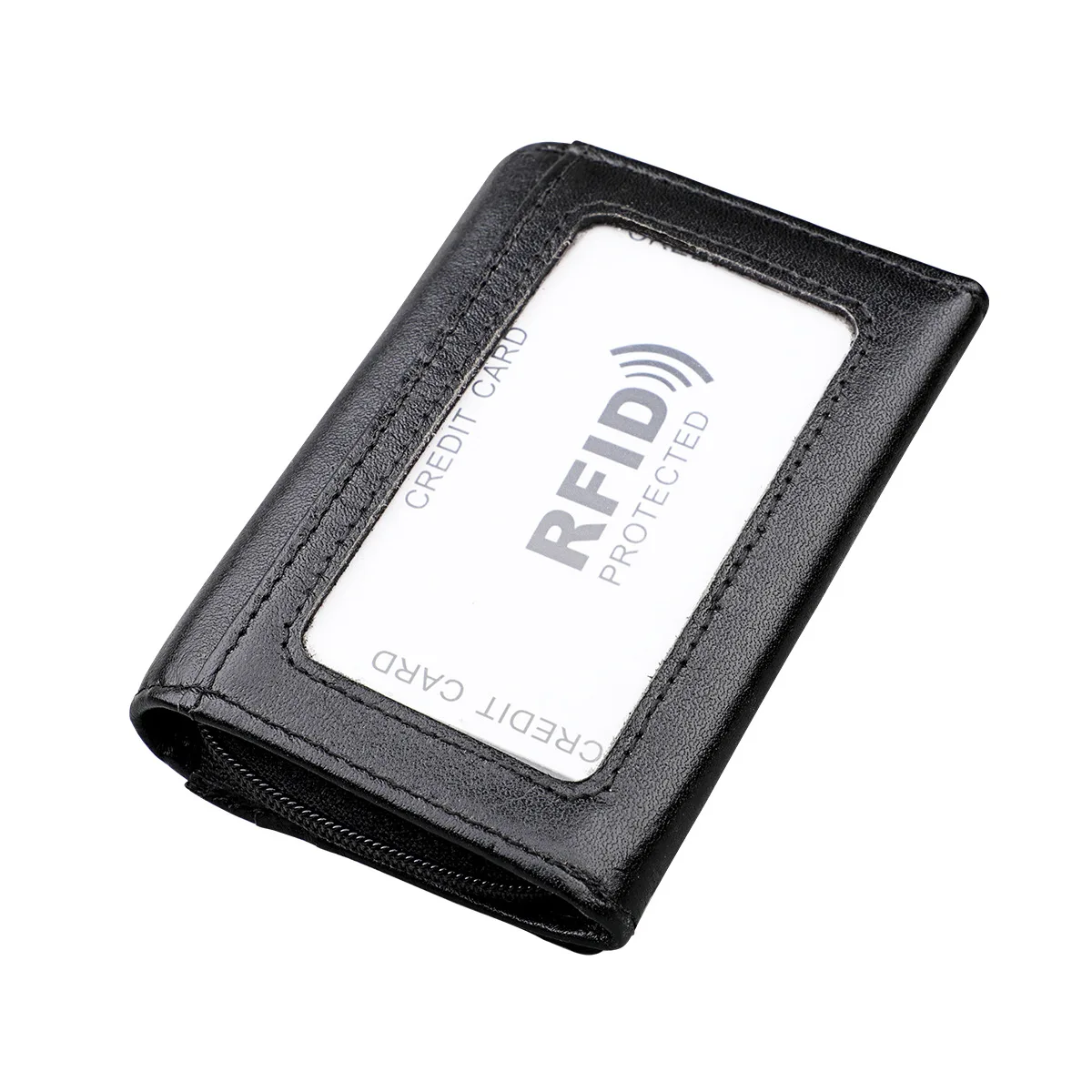 RFID Противоугонная натуральная кожа, кошельки для карт, мужской кредитный держатель для карт s, Женский держатель для карт и ID, Мужской органайзер, бизнес-держатель для карт - Цвет: black