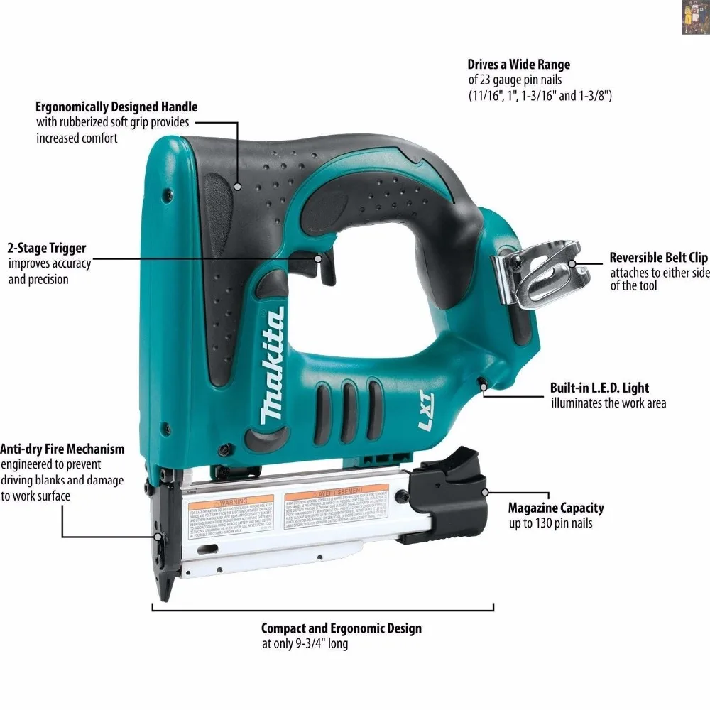 Литиевый пистолет для ногтей Makita XTP01Z 18V LXT литий-ионный беспроводной штифт