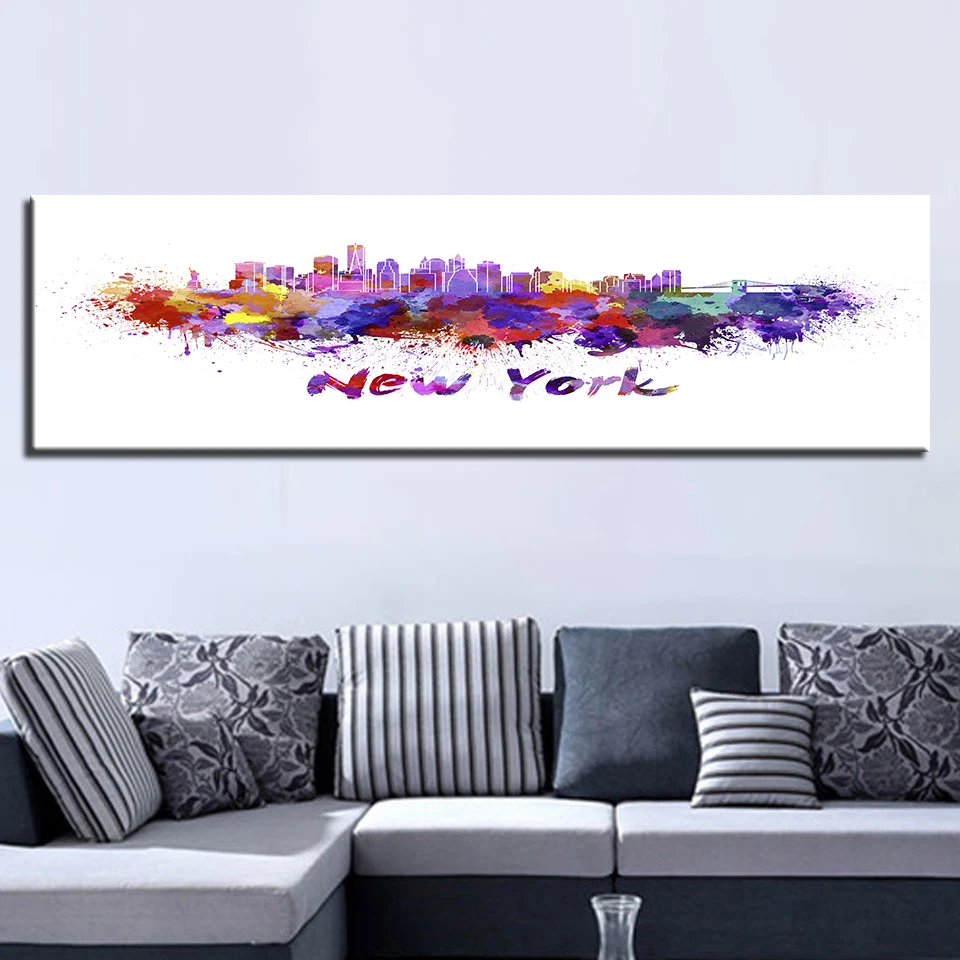 

Canvas Prints Painting 1 Piece World Famous Buildings Poster Wall Art Colourful Abstract New York Pictures Banner Home Decor