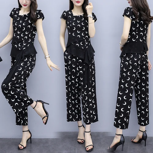 Плюс размер 4xl полоса женский летний костюм в горошек ансамбль Женский Две