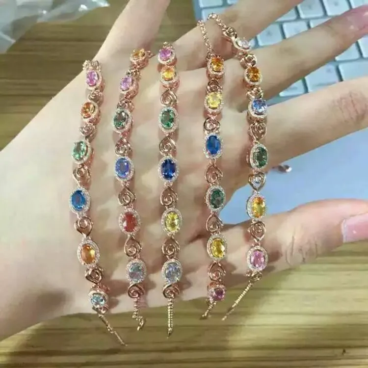 

KJJEAXCMY fine jewelry S925 silver inlay natural color gemstone blue tourmaline tanzanite multi-color bracelet crystal female je
