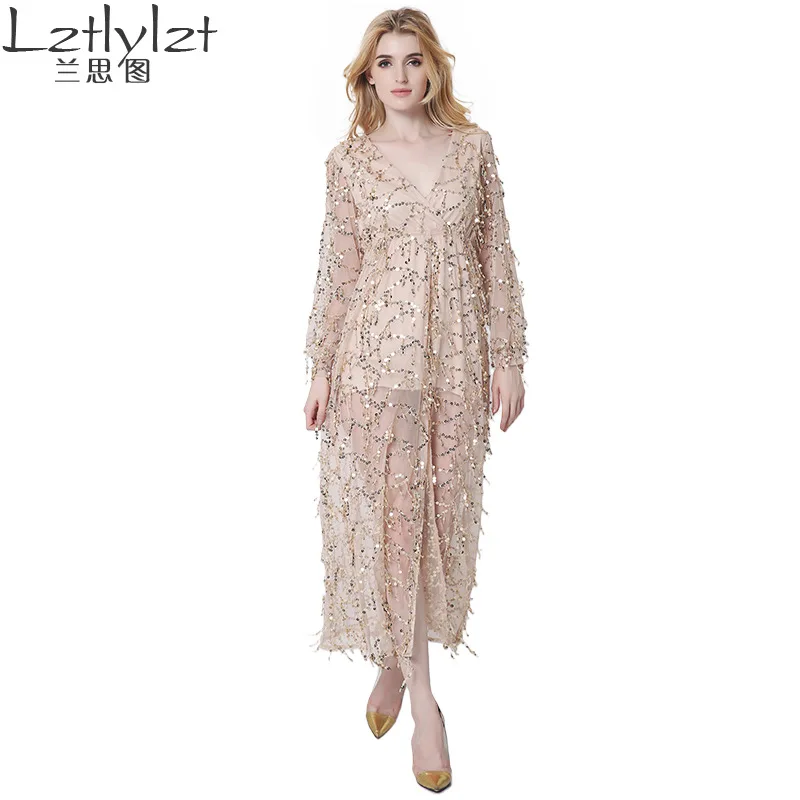 Женское Плиссированное Платье с V образным вырезом длинным рукавом|dress for|sexy long