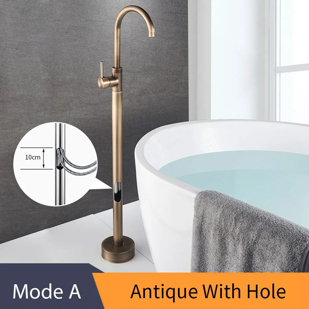 A-Antique With Hole Кран для ванны, латунный золотой напольный кран для ванной, поворотный носик, одна ручка, наполнитель для ванной, ручной душ, опрыскиватель, смеситель, 6021K - Цвет: A-Antique With Hole