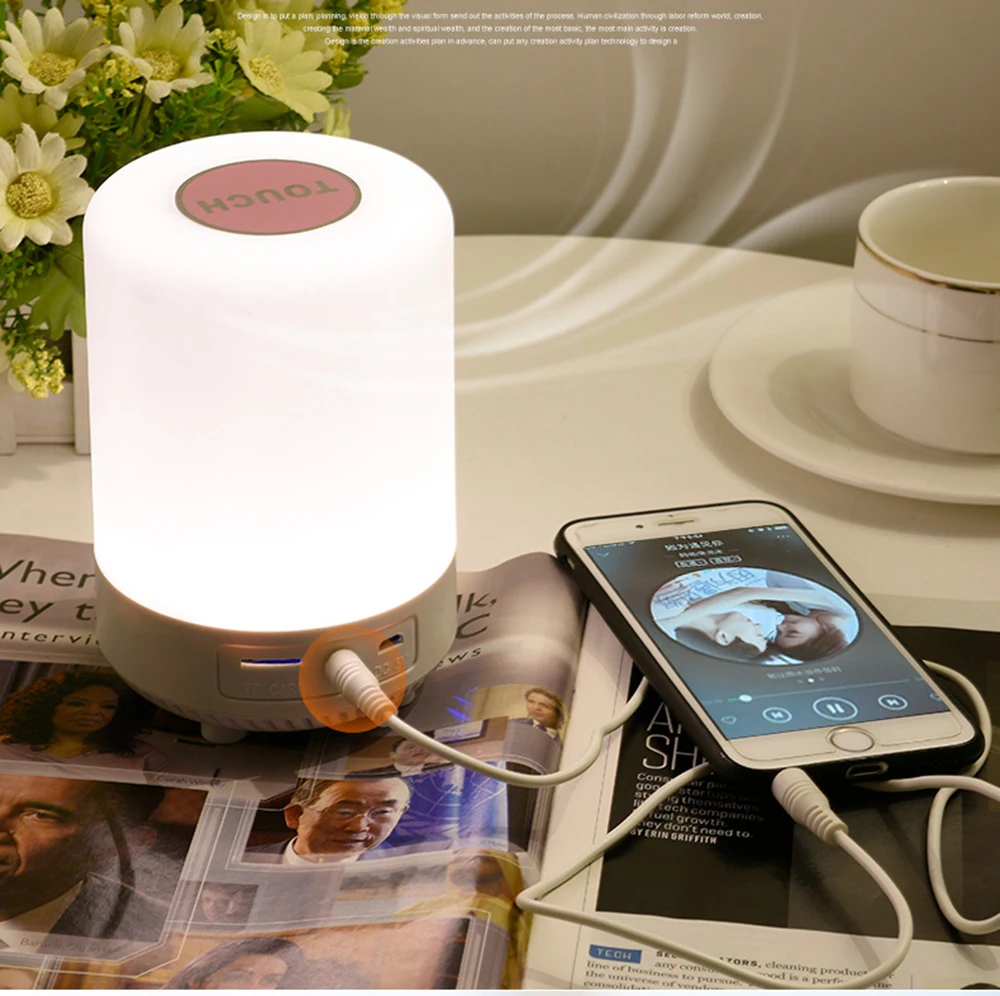 Перезаряжаемые Красочный светодиодный Ночной светильник Bluetooth Динамик Беспроводной настольная лампа для спальни ночники может установить сигнал тревоги