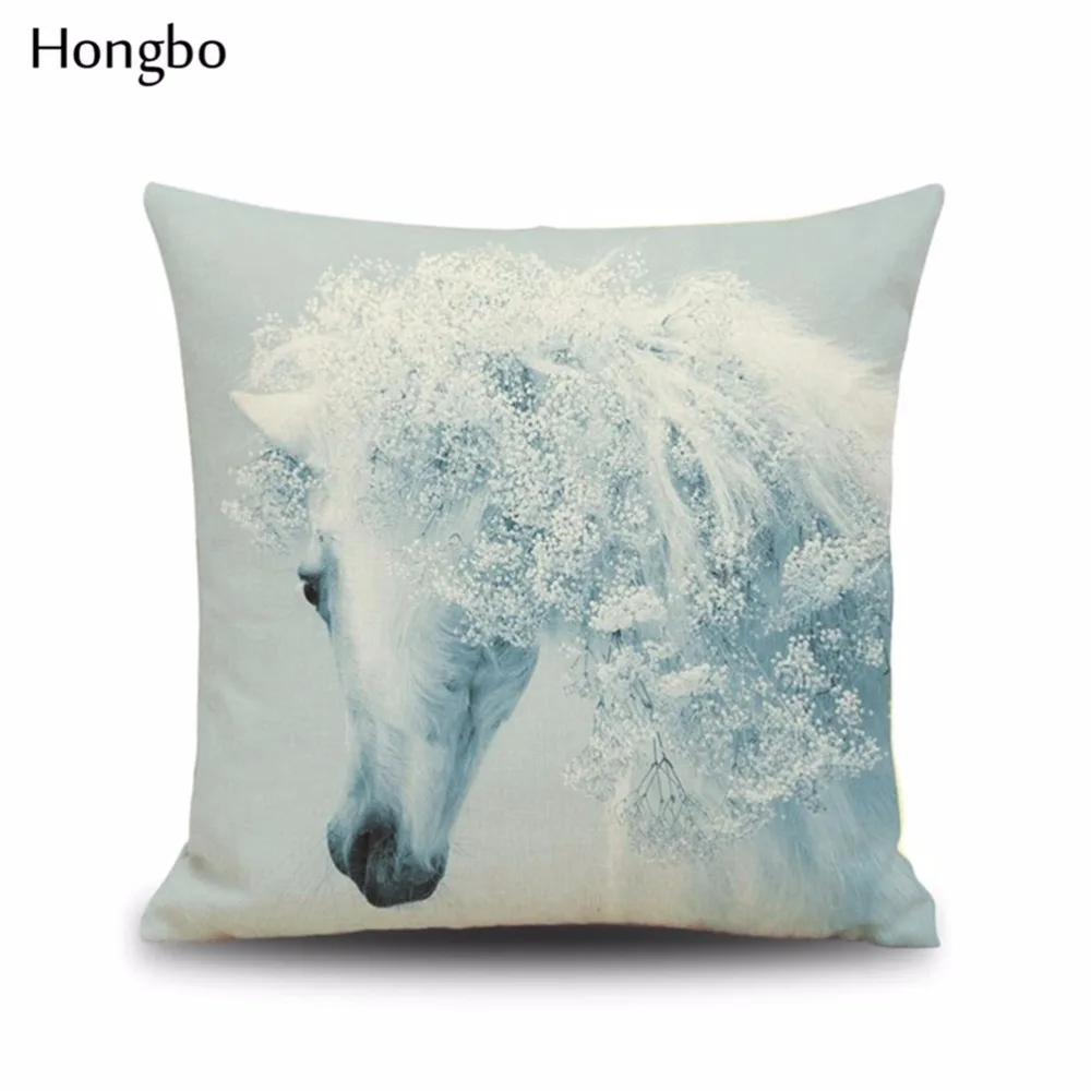 Хунбо 1 шт. дикое животное лошадь хлопок белье Чехлы акварель наволочка стул
