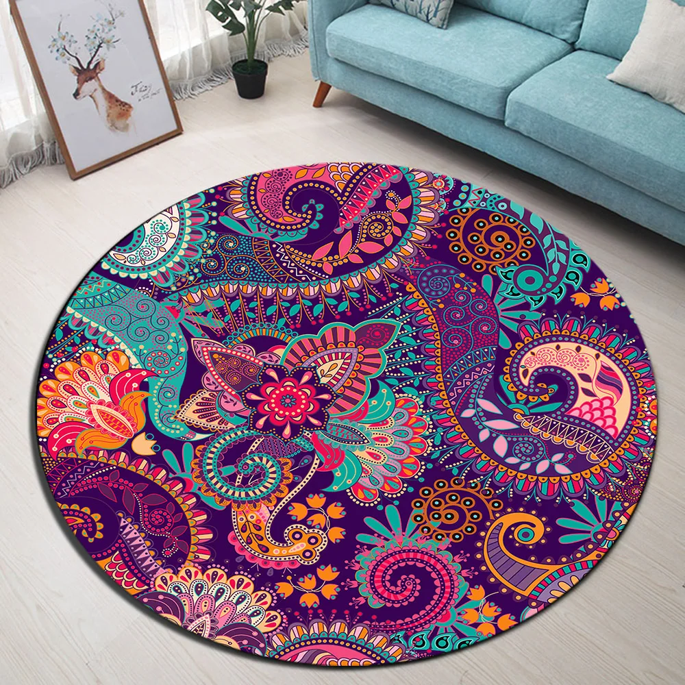 

Boho Floral Blossom Paisley Baroque Mandala Round Area Rug & Carpet for Home Living Room Bedroom Cushion Bathroom Floor Door Mat