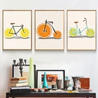 Абстрактные модные картины на холсте с изображением велосипеда, лимона, апельсина, фруктов, кухонный декор, плакаты в скандинавском стиле, настенные художественные картины