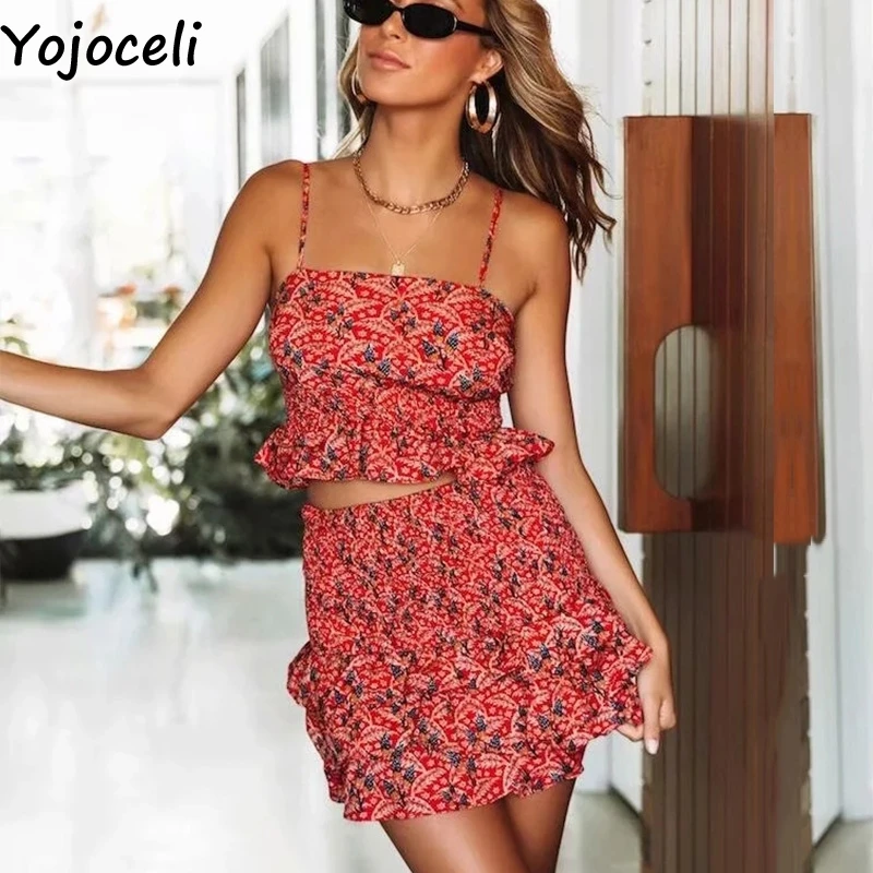 Yojoceli/сексуальное короткое платье с оборками на бретелях женский костюм из двух