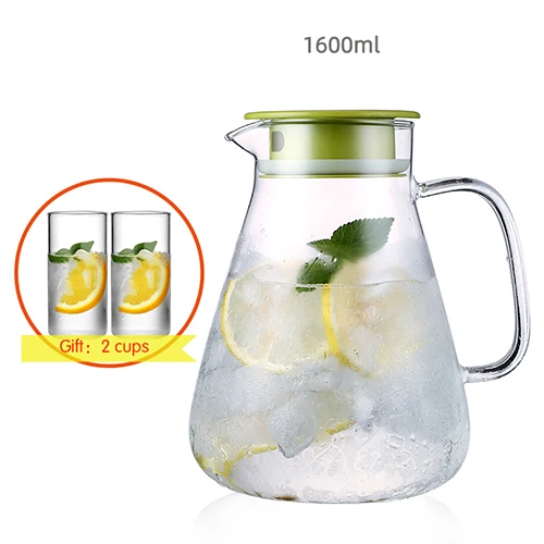 1600ML 2000 мл 1600 мл стеклянный кувшин холодный чайник Толстый Стеклянный чайник прозрачный сок чай молоко вода горшок домашний многофункциональный чайник - Цвет: 1600ML