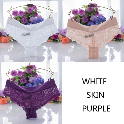 Whitepurpleskin JERRINUT 3 шт. сексуальное нижнее белье женские стринги кружевные трусики низкая талия Бесшовные трусики стринги Femme хлопковые трусики - Цвет: Whitepurpleskin