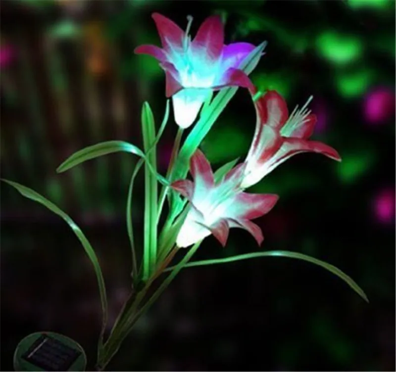 Солнечная энергия LED свет красный цветок лилии лужайка Открытый Цвет Изменение
