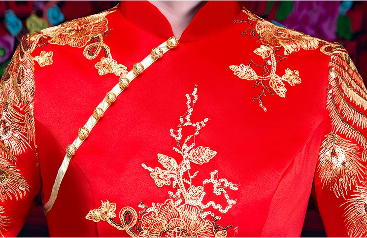 Красное свадебное платье Традиционный китайский национальный костюм Ципао для