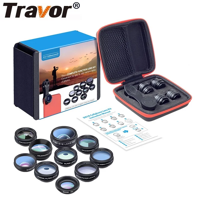 

TRAVOR Phone Lens Kit Kaleidoscope+2X telescope Lens Fisheye Lens Wide Angle macro Lens CPL Filter For iphone Xiaomi Samsung