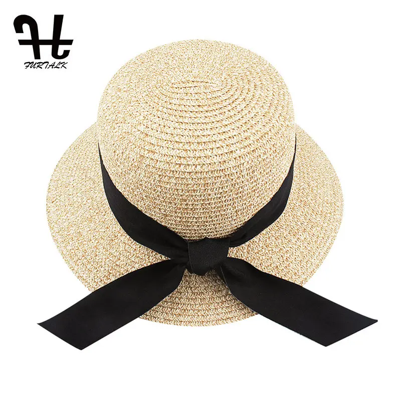FURTALK летняя шляпа для женщин соломенной шляпе для beach sun hat путешествия ведро hat панама - Цвет: Mixed beige