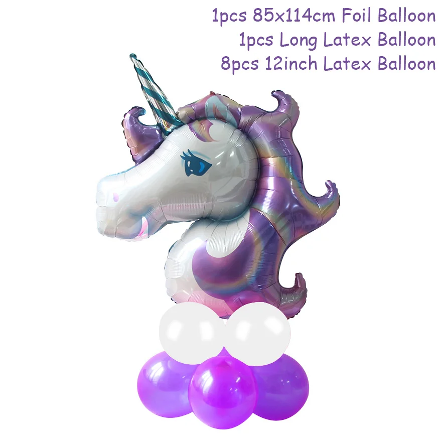 unicorn balloon A Вечерние принадлежности с единорогом, Розовая Повязка на голову с единорогом, одноразовый набор столовых приборов для девочек, украшения для дня рождения, принадлежности с единорогом - Цвет: unicorn balloon A