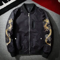 2022 new street thin fashion men bomber ma1 jacket retro embroidery dragon phoenix cartoon badge anarchy coat black outwear