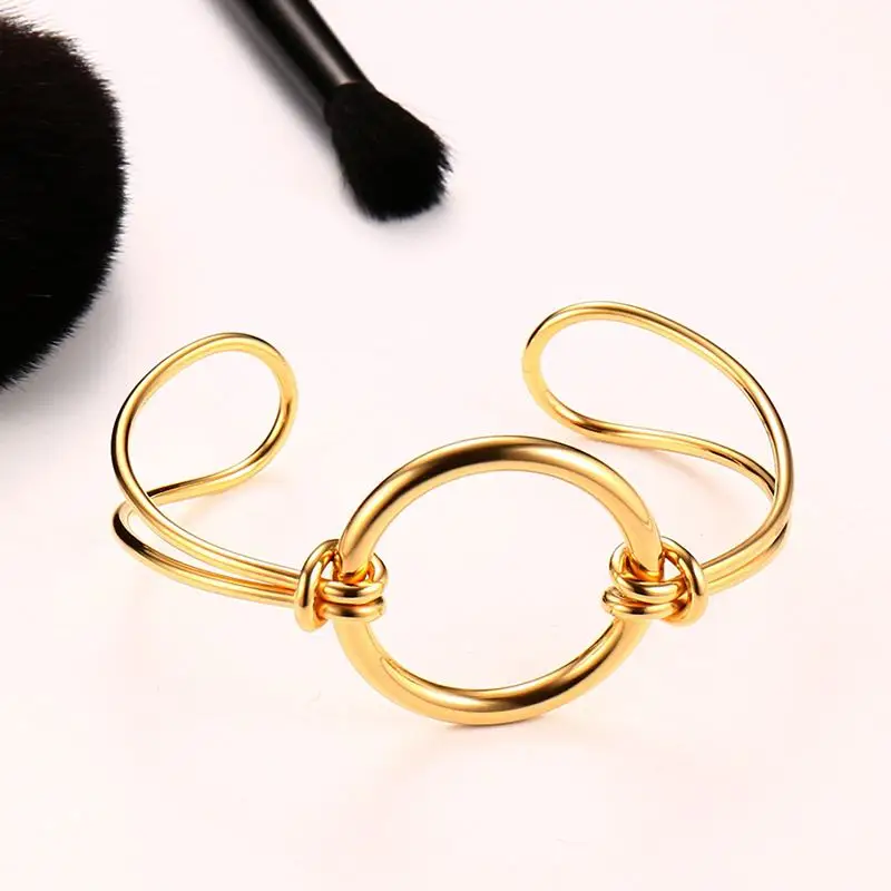 Vnox 2017 Новый золотой цвет узел Круглый Браслет манжета Нержавеющая сталь полые