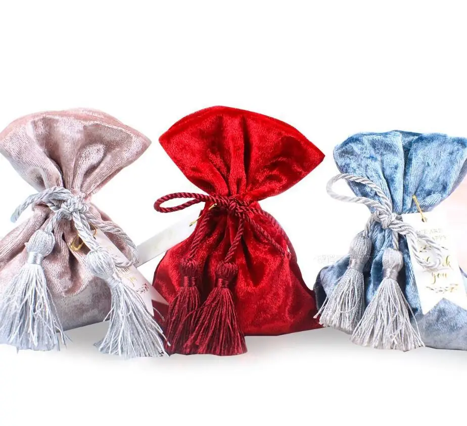 Креативная бархатная тканевая сумка с кисточками мы так счастливы конфетная