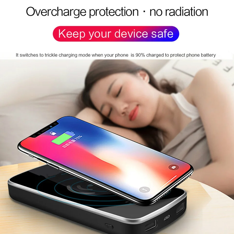 Беспроводное зарядное устройство QI, внешний аккумулятор 30000 мАч для iPhone samsung S9 S8 Xiaomi, двойное зарядное устройство USB, беспроводной внешний аккумулятор