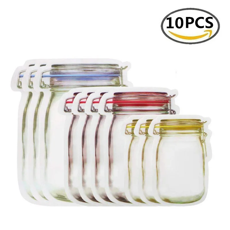 10pcs Многоразовая банка для бутылок, сумки для орехов, конфет, печенья, сумка для хранения свежих продуктов, сумка для закусок на молнии, герметичный кухонный Органайзер - Цвет: 10pcs