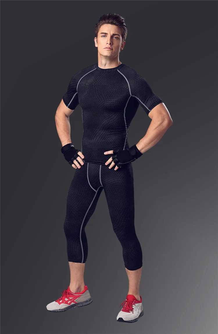 Компрессионные компрессионные колготки штаны 3/4 для бега фитнеса тренажерного