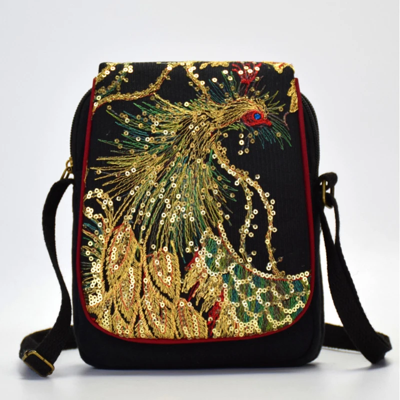 2018 китайская маленькая сумка на плечо с вышивкой в виде феникса золотыми