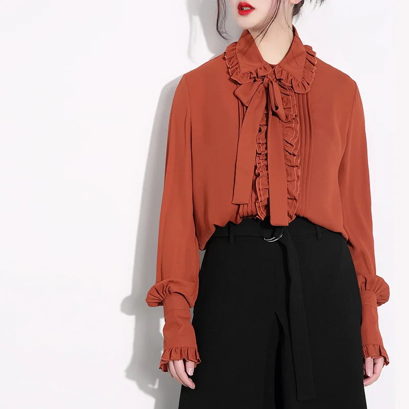 Новое прибытие весной и летом Ретро плиссированные 3d кружева Рубашки для