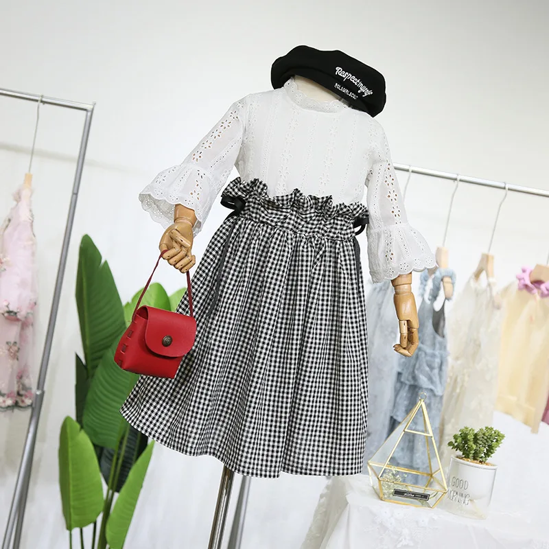 Детская одежда весна 2019 г. Новая корейская модная стильная клетчатая юбка с