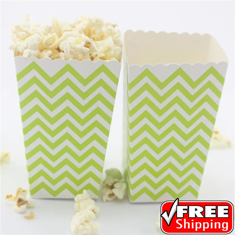 36pcs Lime Green Chevron Wedding Popcorn Boxes-Birthday Party-Zig Zag Lolly Food Favor Gift Candy Snack Paper Treat Buckets Bulk