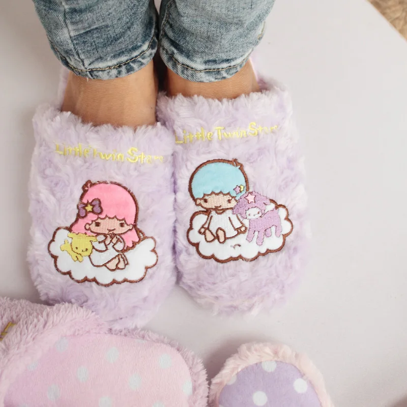 Персонажи Little Twin Stars тапочки по мотивам мультфильмов зимние теплые шлепанцы без задника с открытыми пальцами домашняя обувь из мягкого плюша; мягкие игрушки милые домашние тапочки; подарки для любого пола