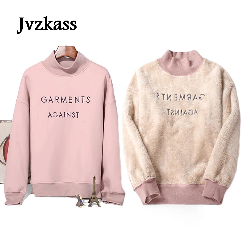 

Jvzkass 2020 new Lamb velvet women's hedging half-high collar winter thick velvet padded Korean loose warm hoodie Z65
