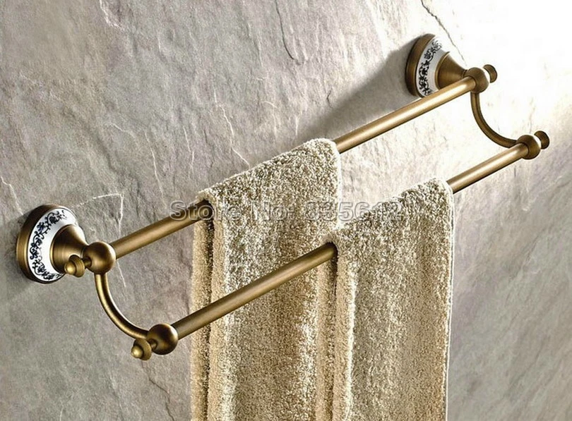 

Antique Brass Wall Mounted Bathroom Double Towel Bar Towel Rack Rails Wba407
