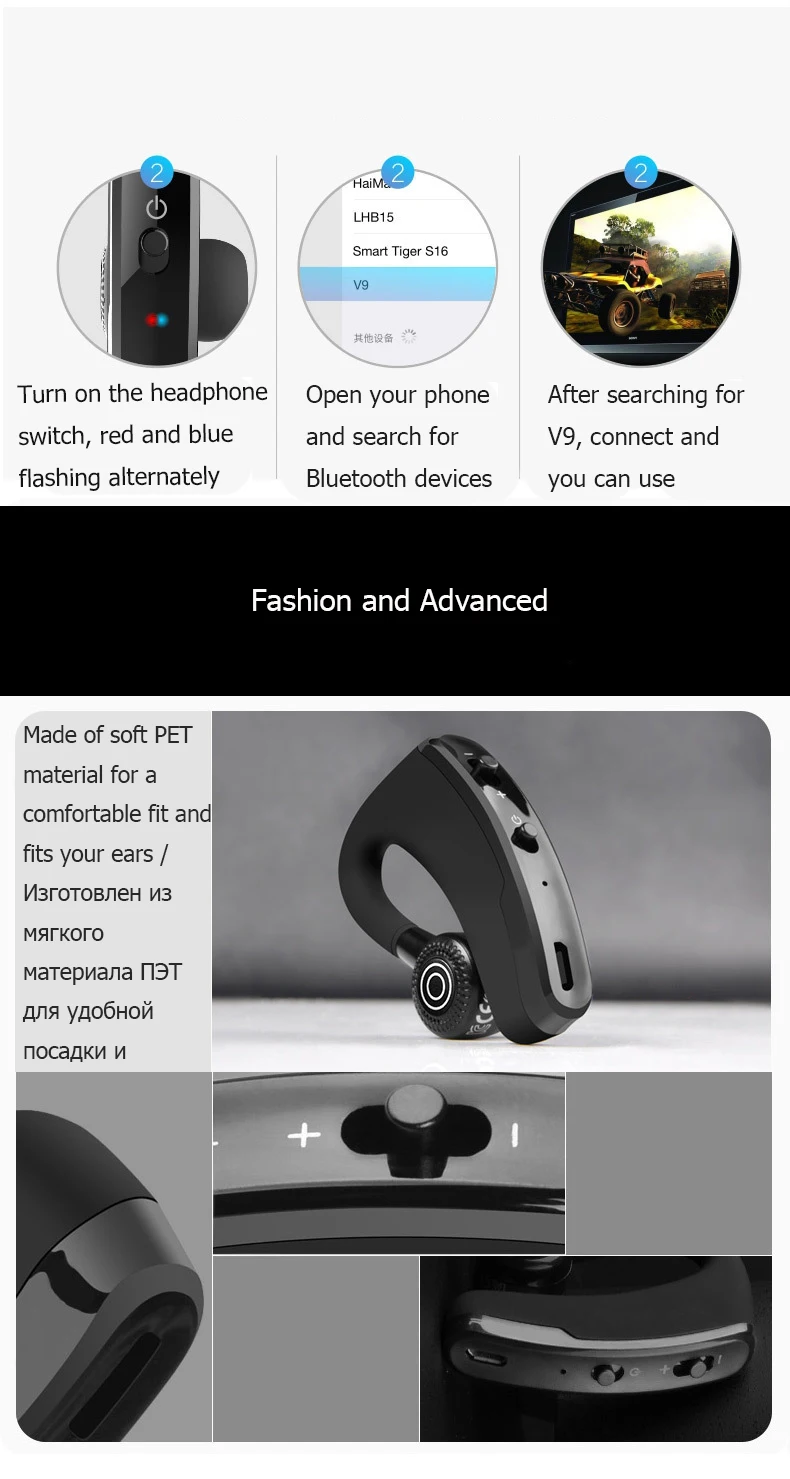 VITOG настоящая беспроводная гарнитура бизнес V9 Bluetooth наушники стерео Телефон Handfree наушники с микрофоном для вождения шумоподавление