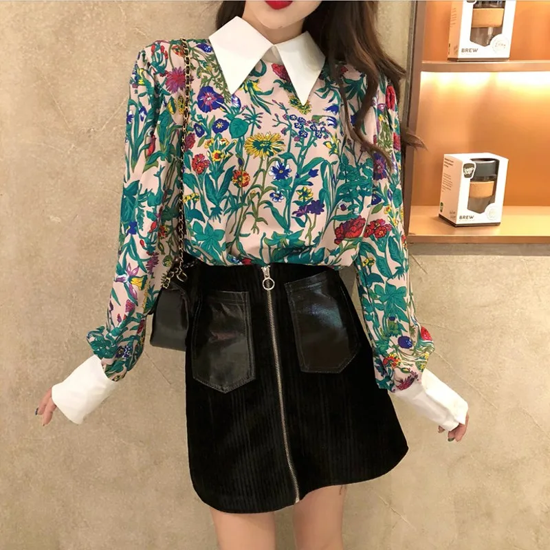 Цветочные moda feminina blusas винтажные модные брендовые весенние женские блузки Питер