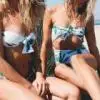 2019 Sexy bikini Set Leaves Swimwear Women Print Biquini Bow Swim Bathing Suit Tube Top Swimsuit Vintage Bikinis|Комбинезоны| |