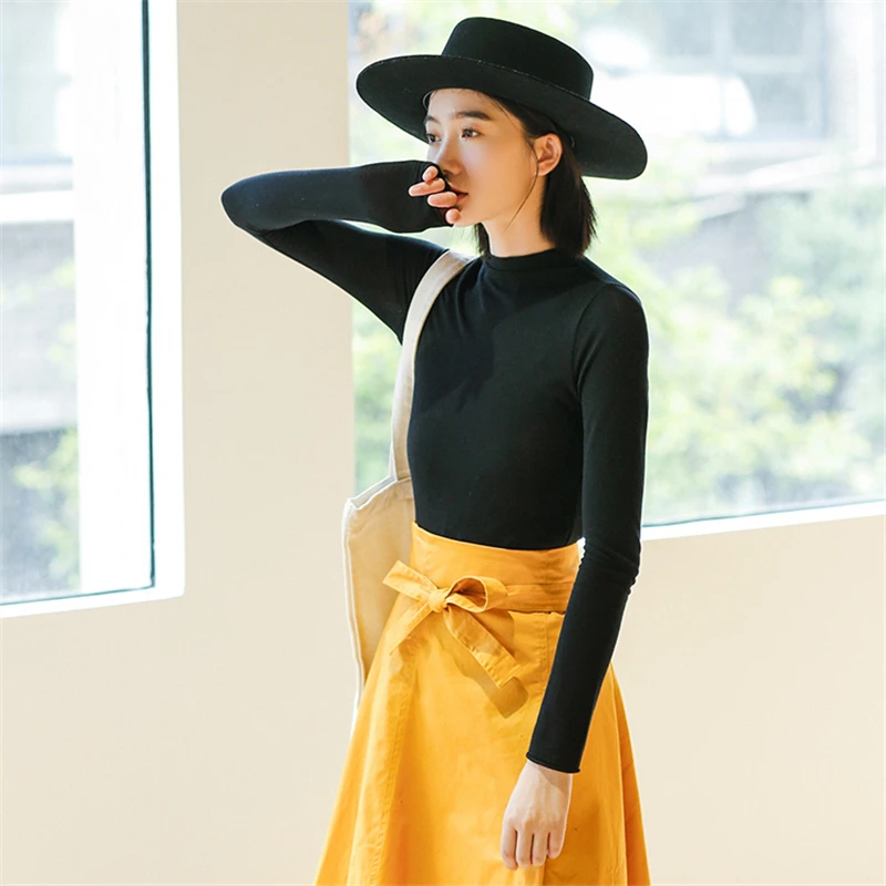 2017 Korea Harajuku BF Women T-Shirts Full Sleeve Autumn Pullover Tees Preppy Chic Winter Slim Casual Solid Color Basic |