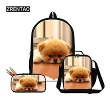 ZRENTAO children school backpacks 3 PCS\set bookbags cute dog printing mochilas travel backpack lunch cooler pencil case