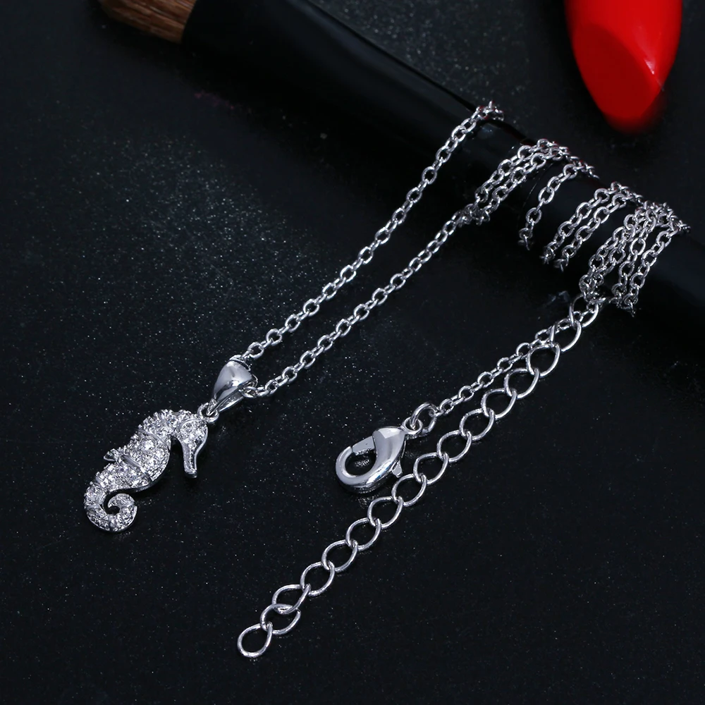 

New cute animal small pendants white color crystal necklace best gift jewelry suspension chain lovely Seahorse pendant