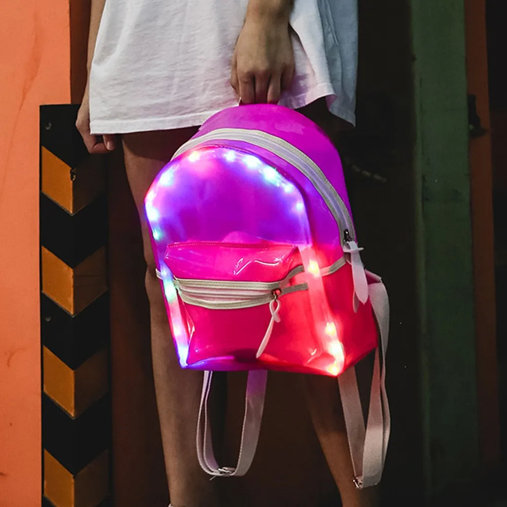 Электронные сумки для женщин блестящий прозрачный рюкзак со светодиодным