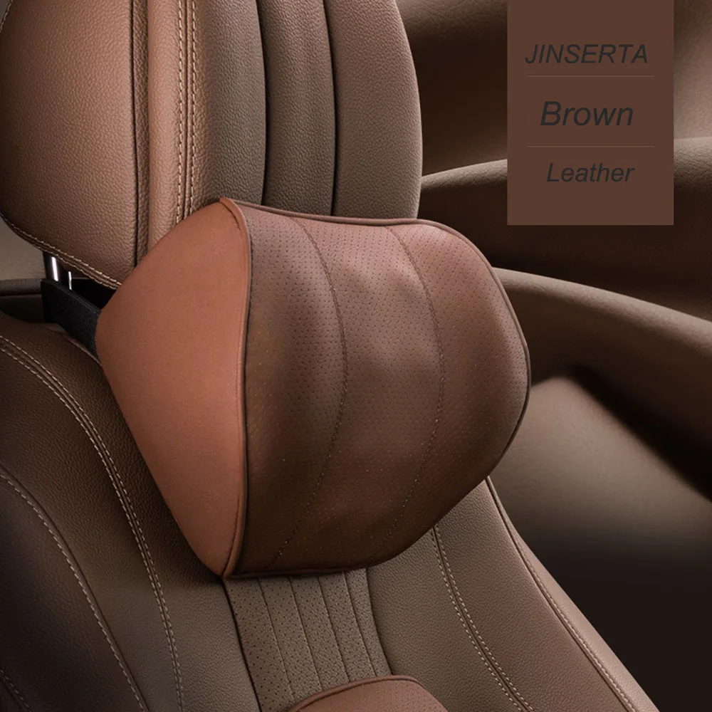 Brown-Neck2 JINSERTA из искусственной кожи подголовник автомобиля подушка для шеи авто подушки сиденья Поддержка спины поясничная Подушка с эффектом памяти чехол для сиденья дорожная подушка - Цвет: Brown-Neck2
