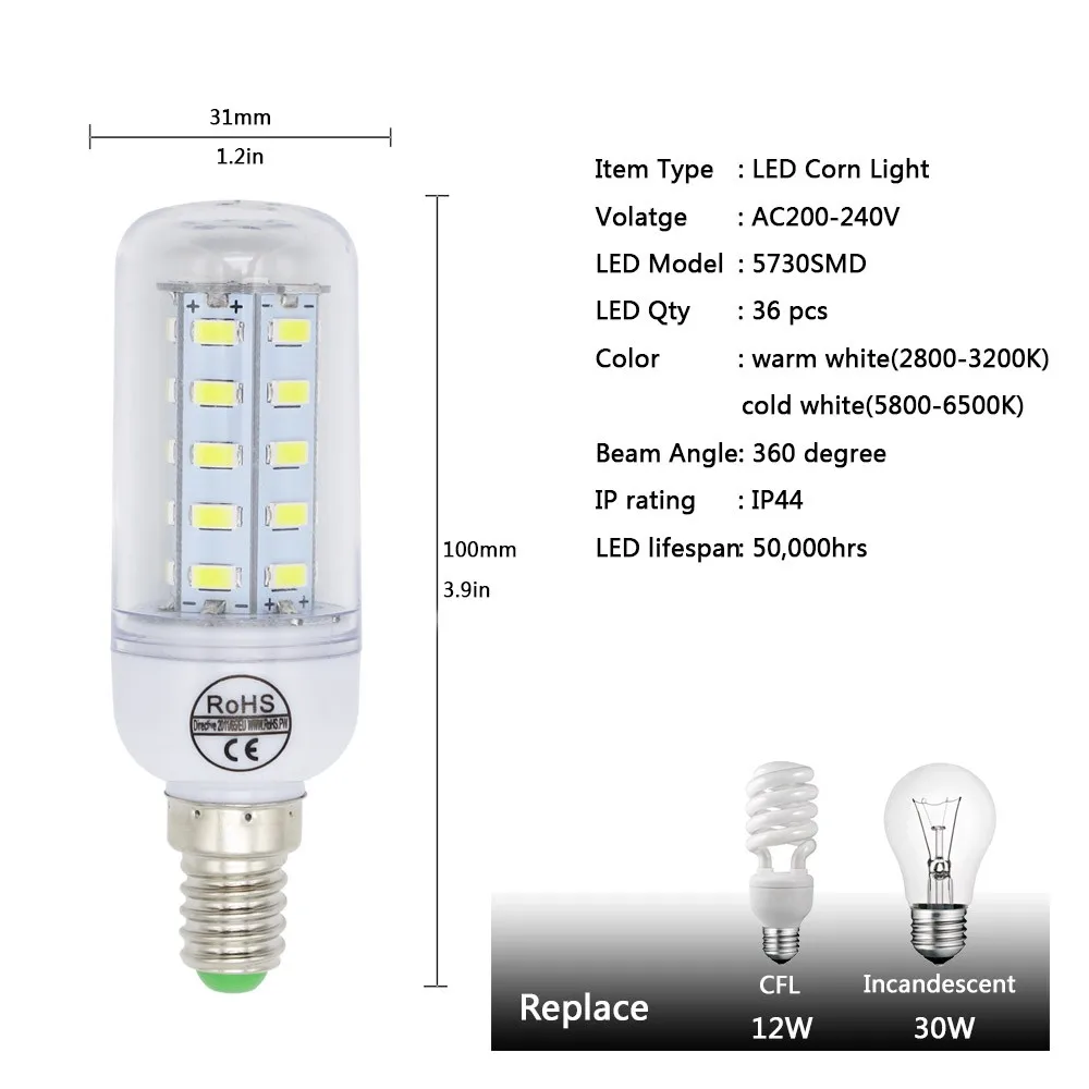 Светодиодный Светодиодная лампа-кукуруза E27 E14 Свеча светильник Bombillas 220V SMD 5730 домашняя декорационная лампа для Люстра-прожектор 12 24 36 48 56 69 светодиодный s